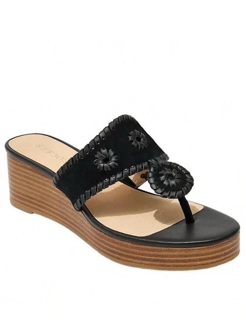 JACK ROGERS Size 8 women's jacks mid wedge platform thong sandals in black